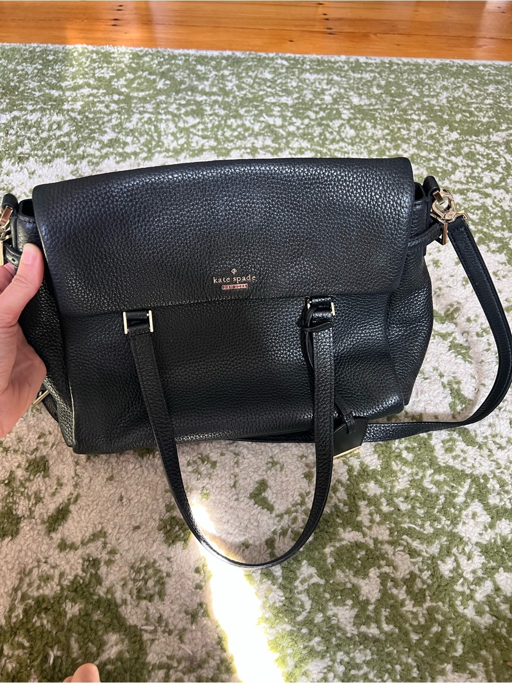 kate spade Black Pebbled Leather Satchel with Gold Hardware